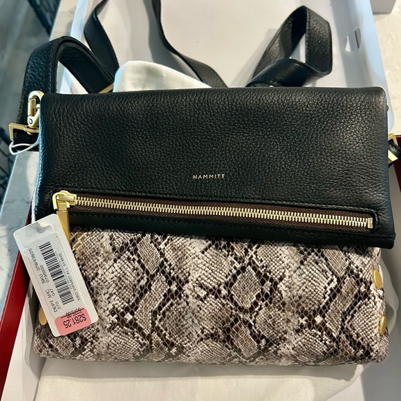 Hammitt Handbags - Hammitt Black & Snakeskin-Print Leather Crossbody with Gold Hardware